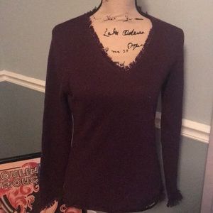 100% cashmere dark purple frilly sweater